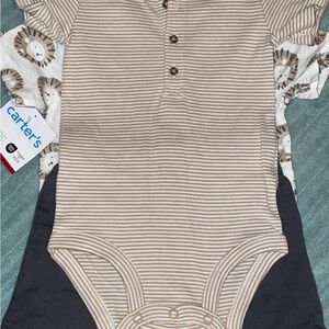 Carter's Beige and White Striped Baby Bodysuit